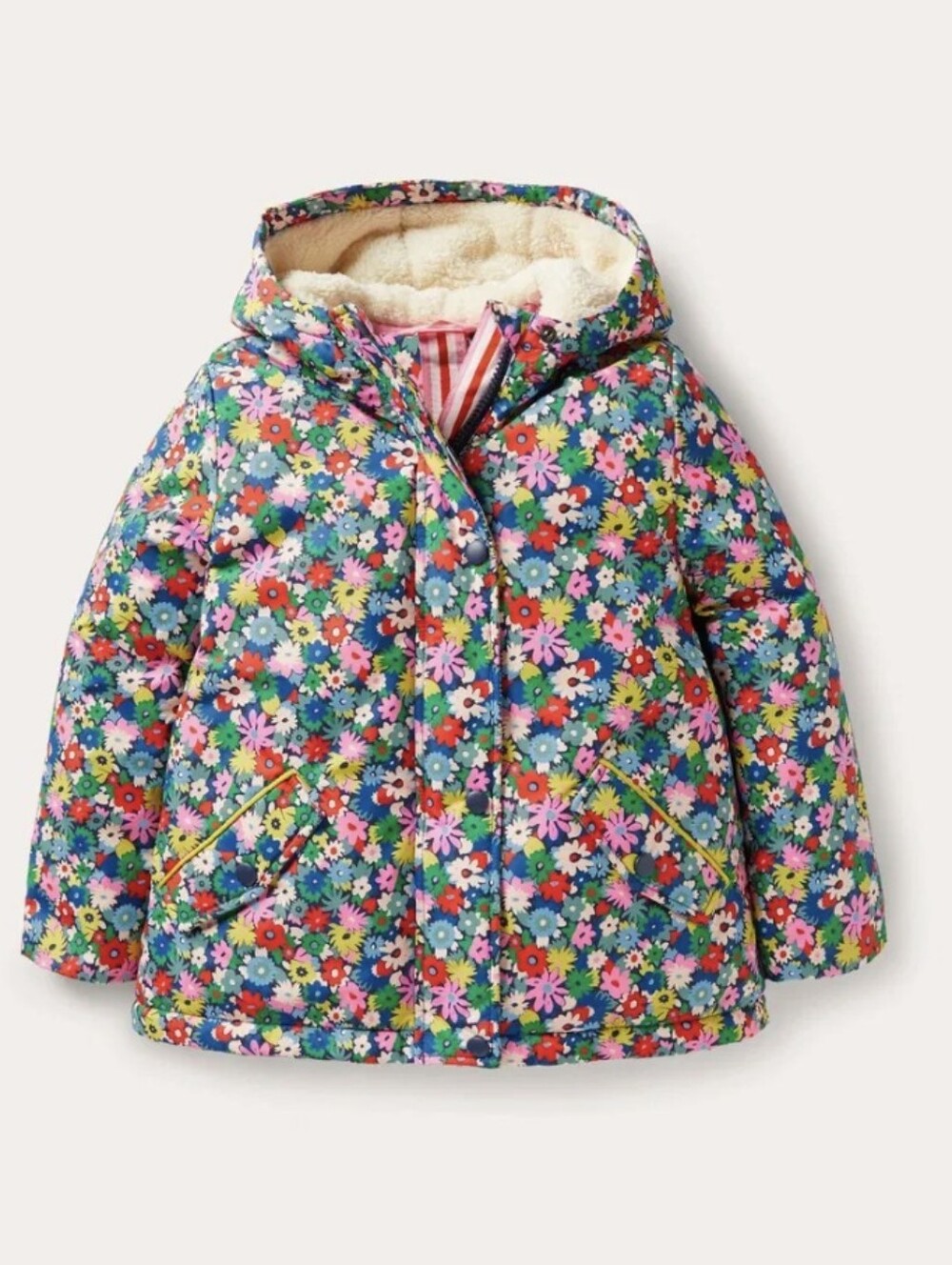 Mini Boden Water Repellent Faux Fur Lined Jacket Girls 2-3Y Floral Print